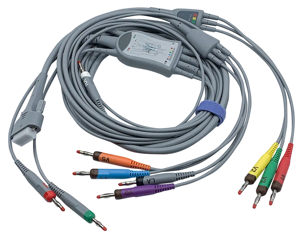 EDAN 01.57.471095-11 ECG Cable 3-Lead,6-Pin, Snap, Defib, AHA, 3.5m, Reusable