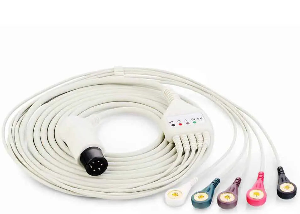 EDAN 01.57.471096-11 ECG Cable, 5-Lead Snap, Defib, AHA, 3.5m, Reusable
